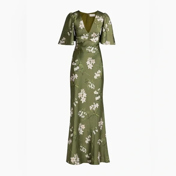 Sachin + Babi Mae Floral satin Olive green Floral fall wedding modestMaxi Dress - Picture 8 of 13